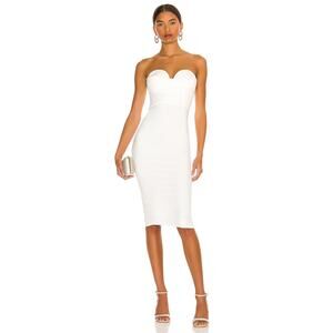 More to Come Sophia Strapless Midi Dress White Boned Bodycon Jersey Sz S‎